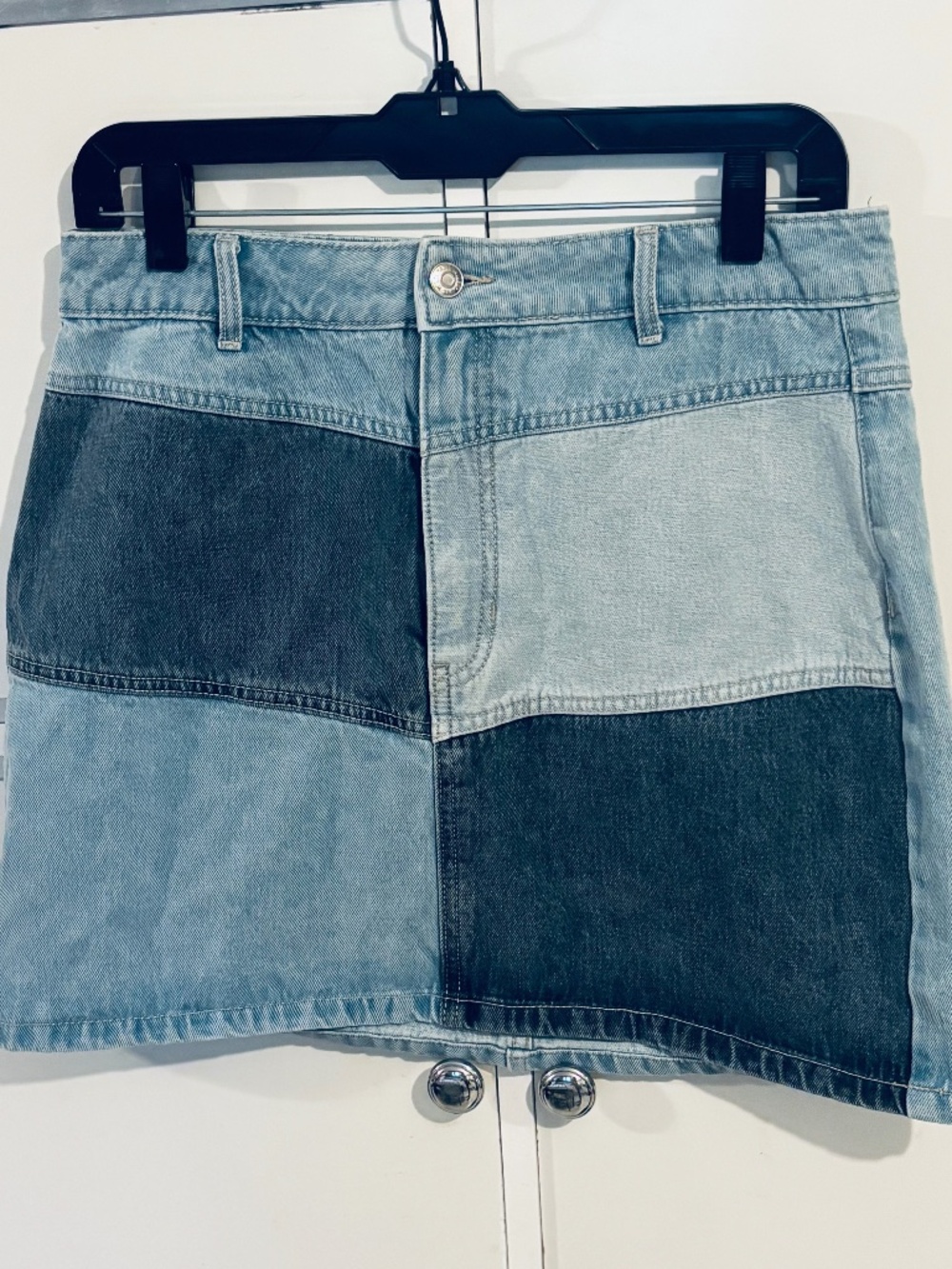 Wild Fable Denim Patchwork Mini Skirt Sz 8